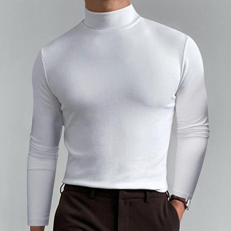 Men Casual Solid Color Fitted High Neck Long Sleeve T-Shirt 87801833Y