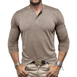 Men's Casual Solid Color Henley Collar Long Sleeve T-Shirt 02031771M