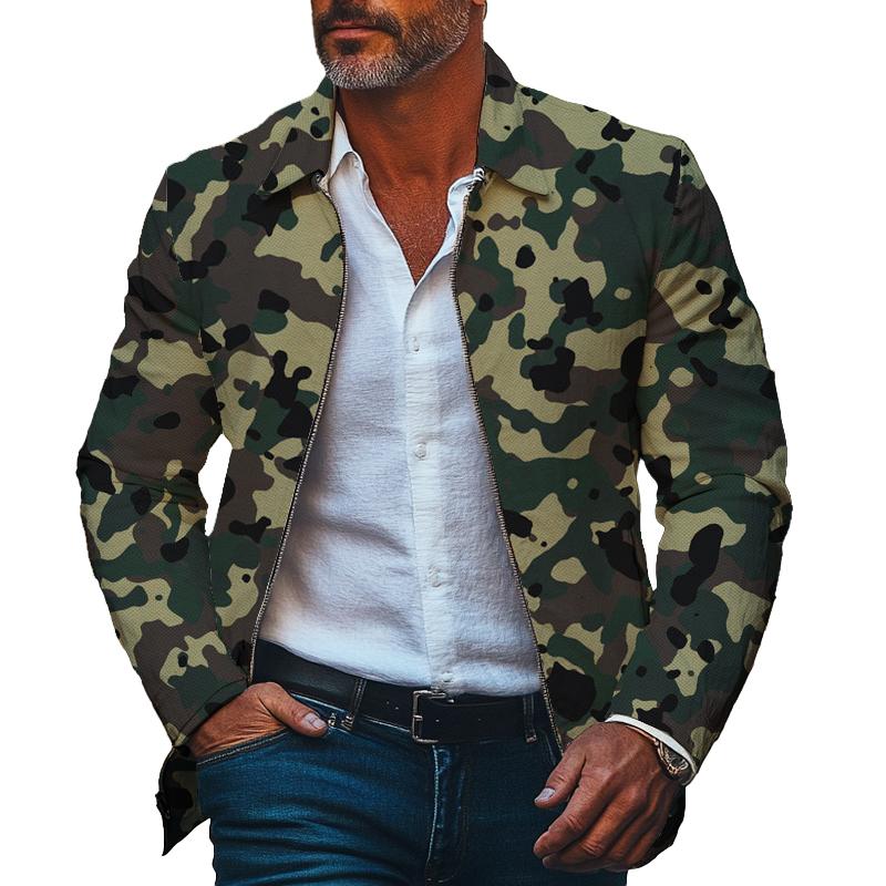 Men's Camouflage Lapel Zip-Up Jacket 40213845X