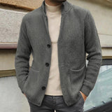 Men's Solid Color Stand Collar Knitted Cardigan 07366306X