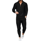 Men's Casual Waffle Long Sleeve Stand Collar Sports Set 63417199F