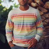 Men's Rainbow Stripe Round Neck Long Sleeve T-Shirt 33221275X
