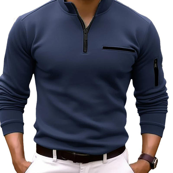 Men'S Casual Solid Color Zipper Polo Shirt 71126757Y