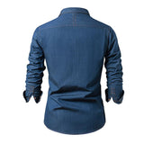 Men's Vintage Washed Lapel  Long sleeve Denim Shirt 00579128X