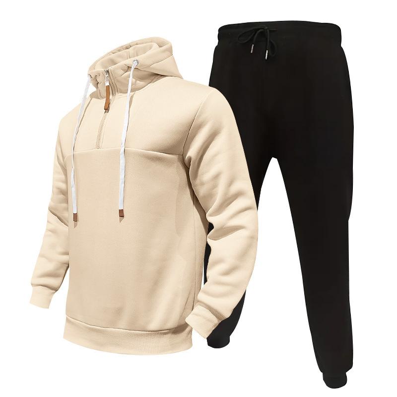 Men's Casual Loose Zipper Pullover Hoodie Elastic Waist Sports Pants Set 22777738M