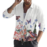 Men's Casual Floral Print Long Sleeve Lapel Shirt 74100382X
