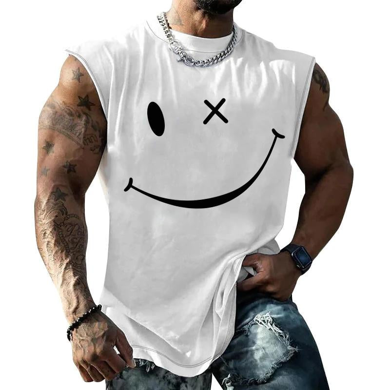 Camiseta deportiva holgada con cuello redondo y estampado de emoticonos para hombre 04348213Y