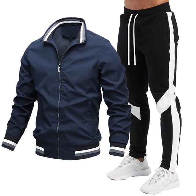 Men's Casual Color Contrast Sports Jacket Sweatpants Set 15352585M