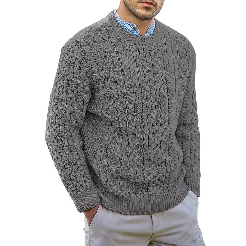 Men's Casual Round Neck Pullover Cable Knit Sweater 66331580M