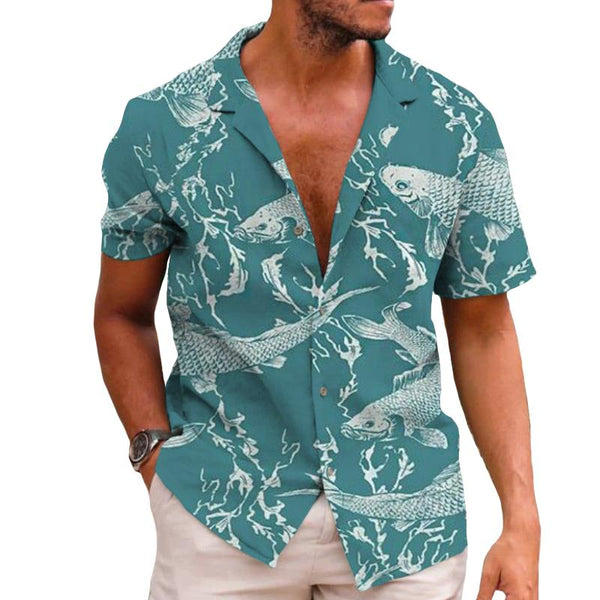 Men's Casual Lucky Carp Cuban Collar Short Sleeve Shirt 82877322TO