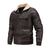 Men's Vintage Solid Color Multi-Pocket Lapel Warm Shearling Jacket 80356567Y