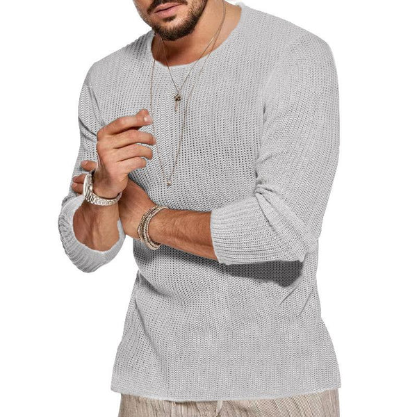 Men'S Casual Solid Color Round Neck Long Sleeve Pullover Sweater 14261572Y