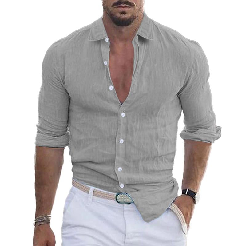 Men's Casual Solid Color Lapel Long Sleeve Shirt 21280669Y – Manlytshirt
