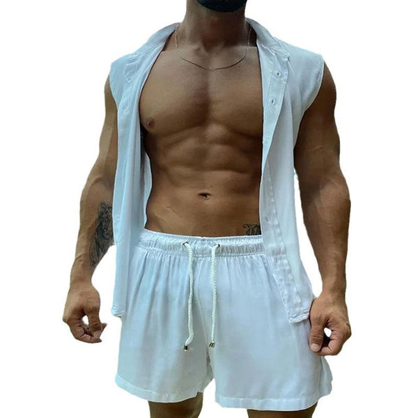 Men's Solid Color Beach Solid Color Sleeveless Shorts Set 82279667Y