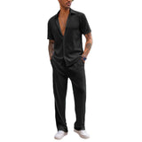 Men's Pleated Solid Color Short-Sleeved Shirt And Pants Set 93937465Y