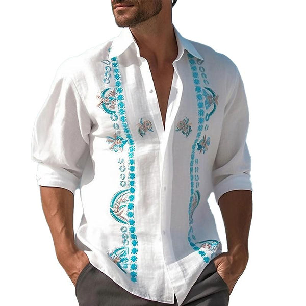 Men's Hawaiian Lapel Print Casual Long Sleeve Shirt 23117343X