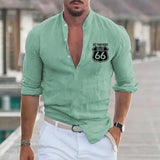 Men's Solid Color Short Sleeve Lapel Long Sleeve Shirt 04660534X