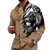 Men's Casual Lion Stand Collar Long Sleeve Shirt 60444669TO