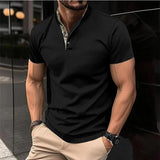 Men's Solid Color Waffle Stand Collar Short Sleeve  Shirt 29674838X