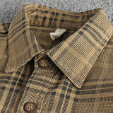 Men's Retro Plaid Cotton Lapel Flap Pocket Long-Sleeved Shirt 65414267M