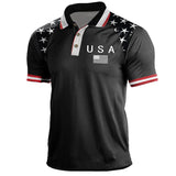 Men's Casual American Flag Short Sleeve Polo Shirt 93756607TO