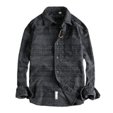 Men's Retro Totem Print Washed Corduroy Patch Pocket Long Sleeve Shirt 45596327M