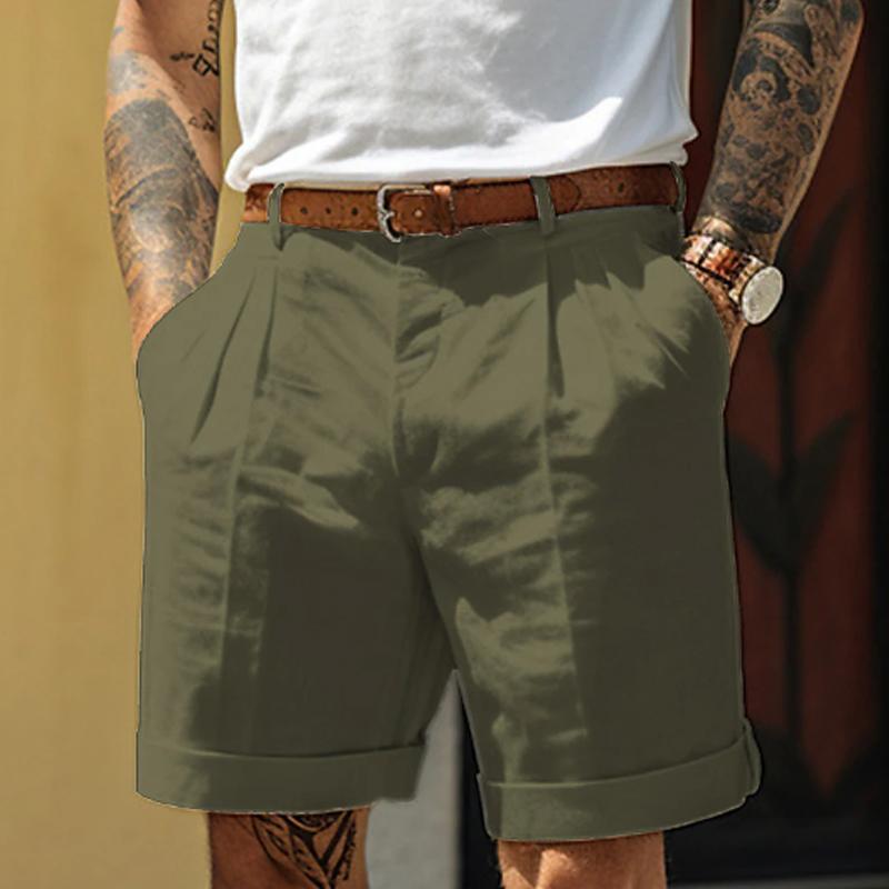 Men's Casual Solid Color Beach Shorts (Belt Not Included) 12924578Y