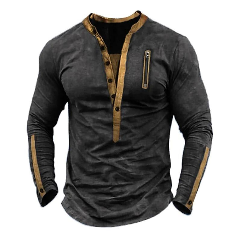 Maglietta tattica da uomo per esterni con cerniera e collo Henley a maniche lunghe 55877636X