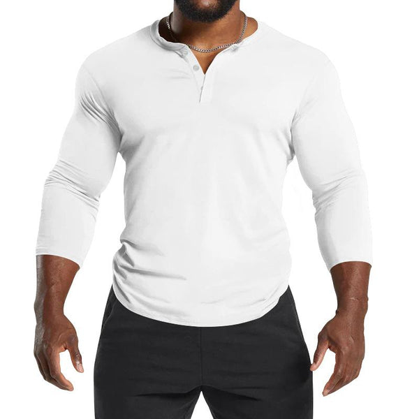 Men's Solid Color Henley Collar Long Sleeve Casual T-shirt 37325268Z