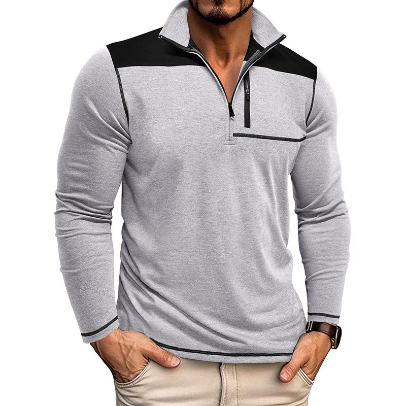 Men's Casual Zipper Stand Collar Colorblock Patchwork Slim Fit Sweatshirt 25795664M