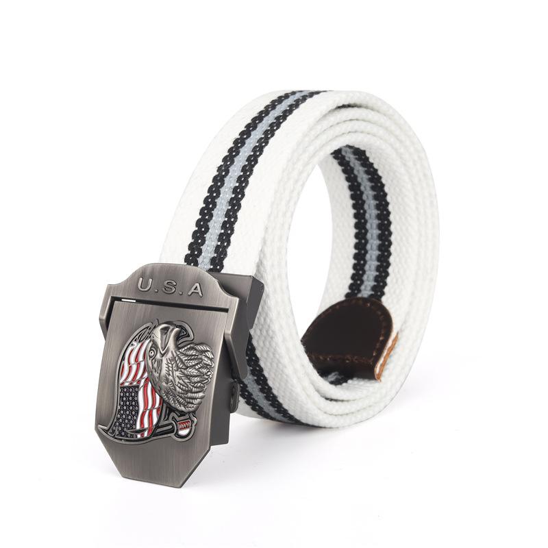 Ceinture à boucle automatique en toile avec drapeau américain pour homme 57484159K