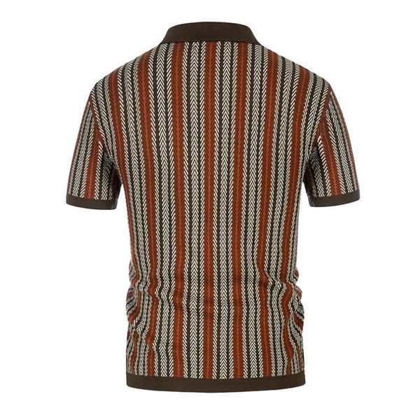 Men's High-end Striped Jacquard Short-sleeved Knitted Polo Shirt 29941888U