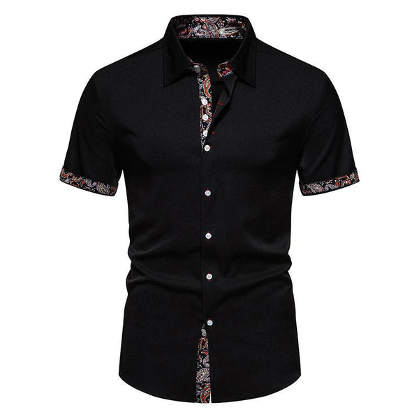 Men's Printed Patchwork Lapel Short-Sleeved Shirt 04446537Y