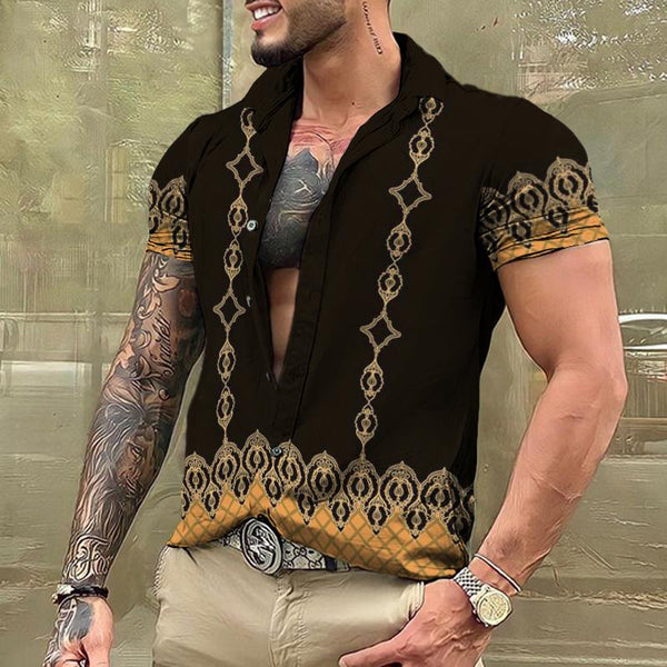 Men's Retro Palace Style Lapel Short-sleeved Shirt 30022218TO
