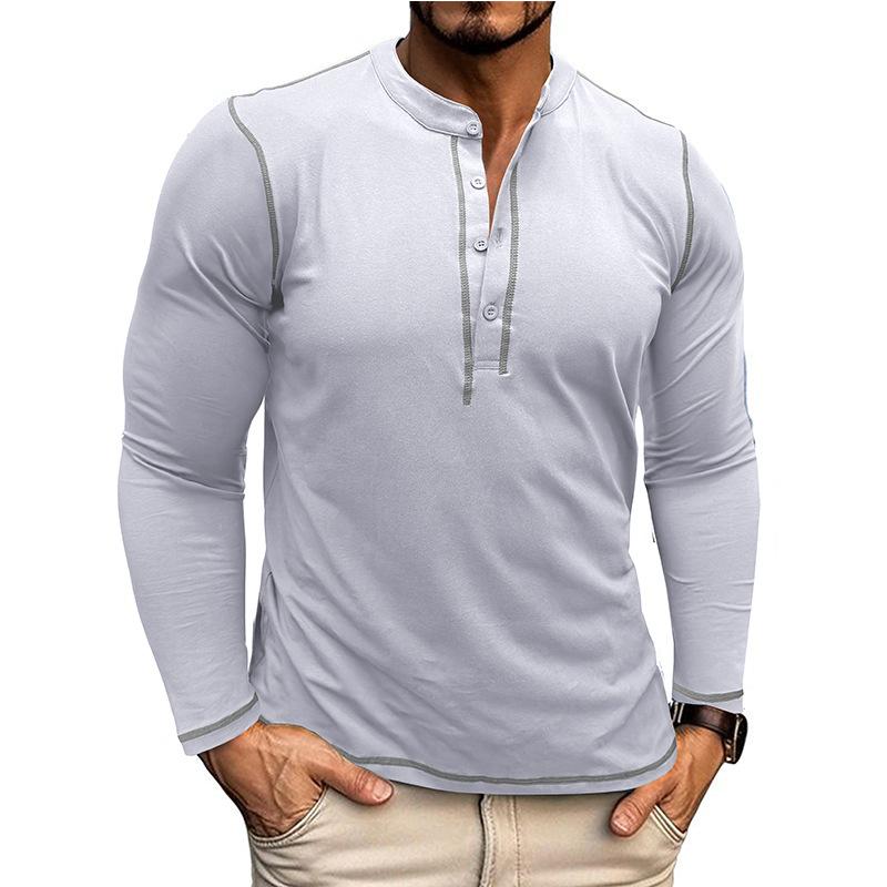 Men's Vintage Contrast Henley Collar Slim Fit Long Sleeve T-Shirt 82663626M