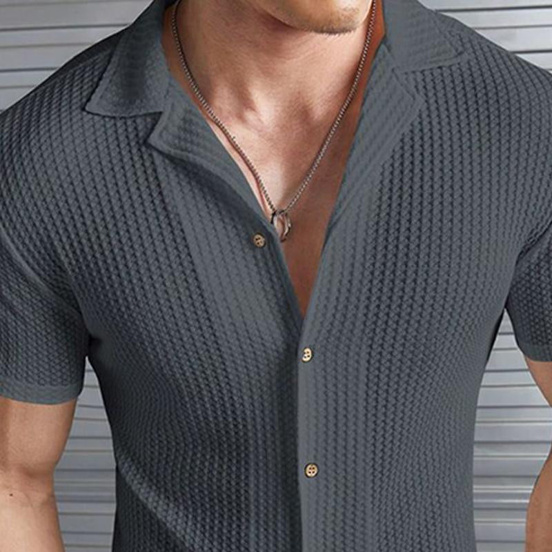 Men's Retro Dark Grey Breathable Short Sleeve Shirt 21414141U