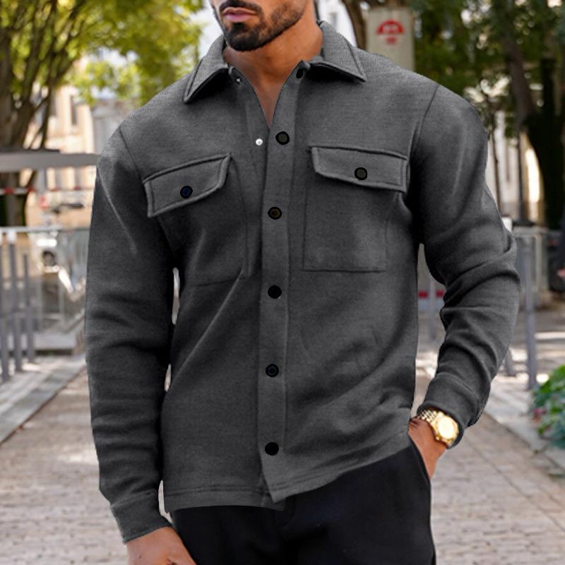 Men's Fleece Lapel Single-breasted Solid Jacket 18429543X