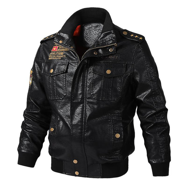 Men's Embroidered Leather Motorcycle Jacket 14858749U