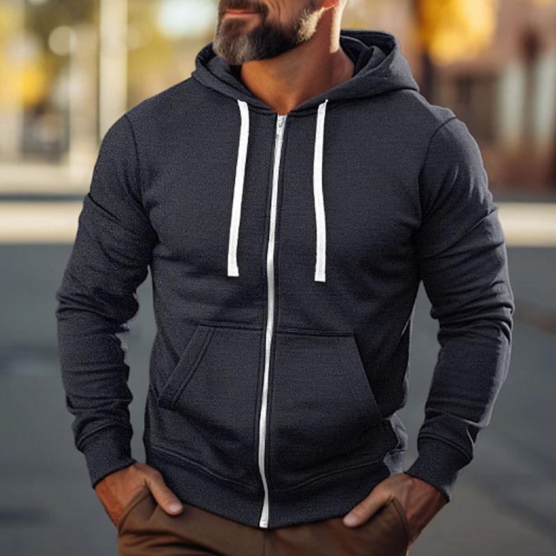 Men's Casual Solid Color Sport Long Sleeve Hoodie Jacket 73776667Y