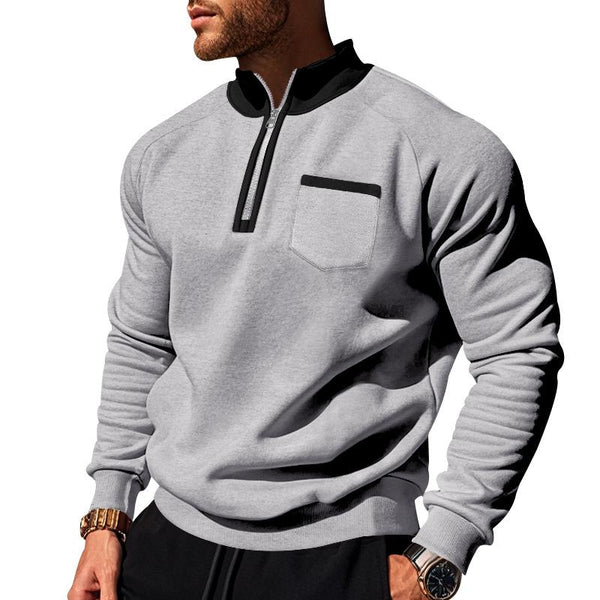 Men's Colorblock Stand Collar Long Sleeve Plush Casual Sweatshirt 47404187Z