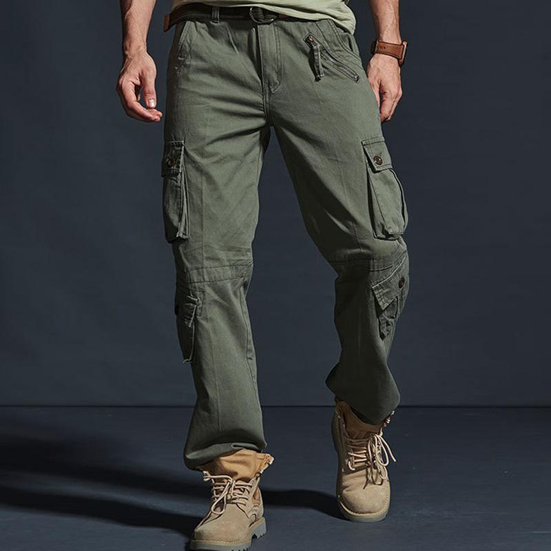 Pantalones cargo de algodón multibolsillos holgados y lisos para hombre 27845748Z