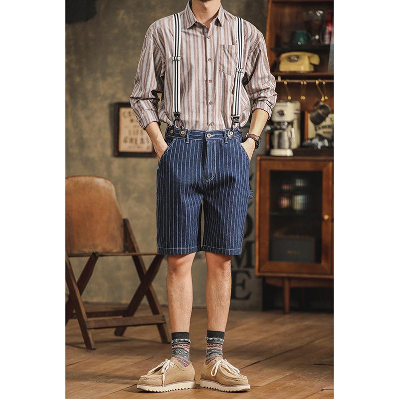 Men's Striped Straight Denim Shorts Overalls 89671124Y