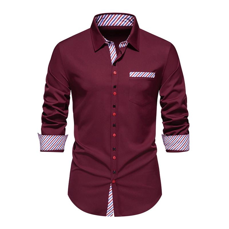 Men's Casual Striped Color Block Slim Fit Lapel Long Sleeve Shirt 24013096M