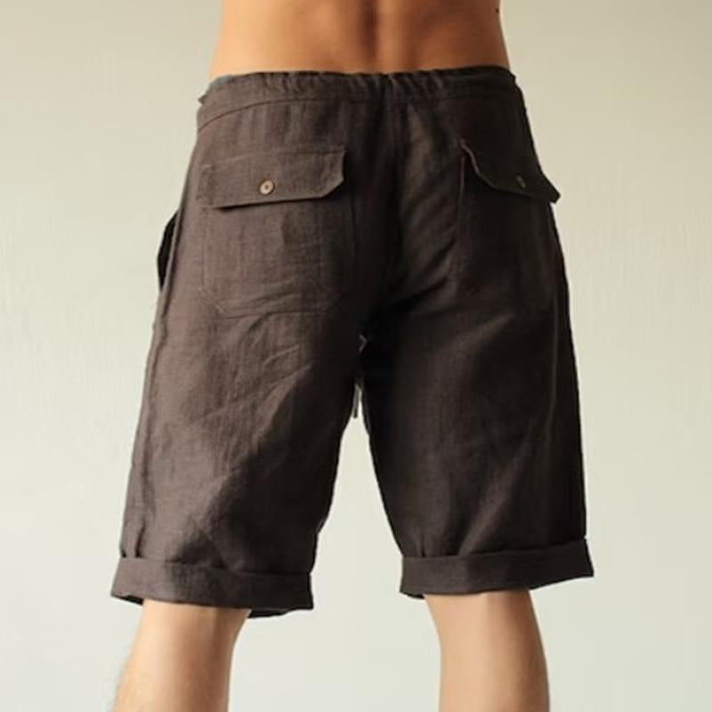 Men's Casual Cotton Linen Drawstring Breathable Loose Shorts 12693680M