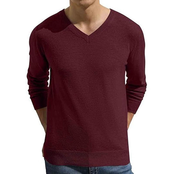 Men's Solid Color V-neck Casual Knitted Pullover Sweater 64472071X