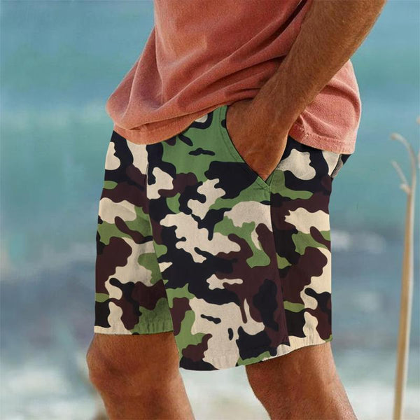 Men's Retro Camo Drawstring Beach Shorts 97277656TO