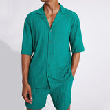 Men's Solid Color Casual Sports Short-sleeved Two-piece Set 22681553X