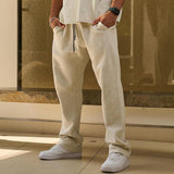 Men's Casual Solid Color Cotton Elastic Waist Loose Sports Pants 74979046M