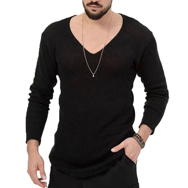 Men's Casual V-Neck Long-Sleeved Thin Long-Sleeved Knitted Sweater 48257908M