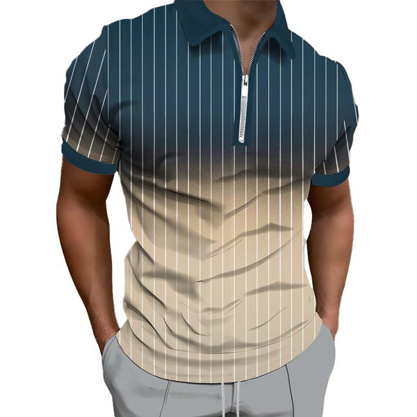 Men's Striped Print Loose Short Sleeve POLO Shirt 60066948X